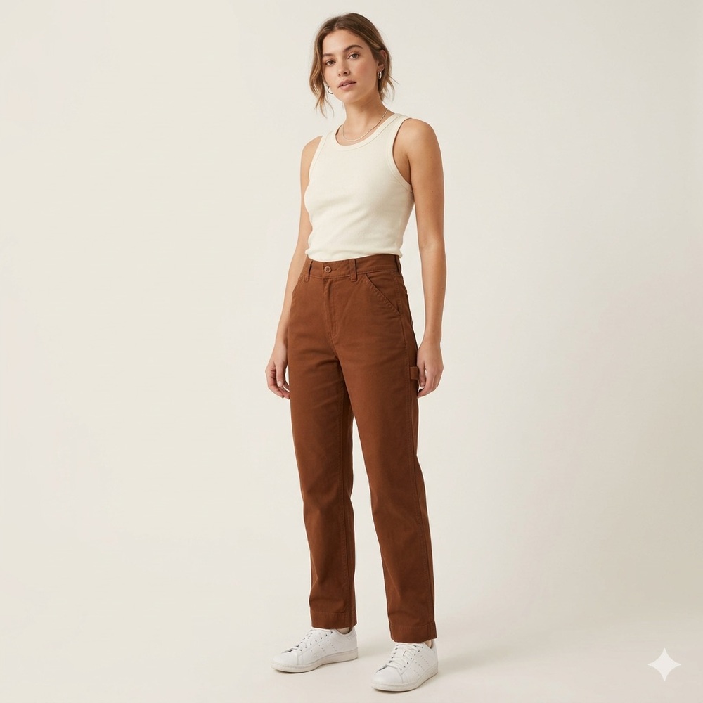 Ali Golden Cotton Brown Carpenter Painter Wide Leg High Rise Pants Size Small